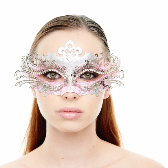 Pink & Silver Premium Laser Cut Masquerade Mask - Picture 1 of 4